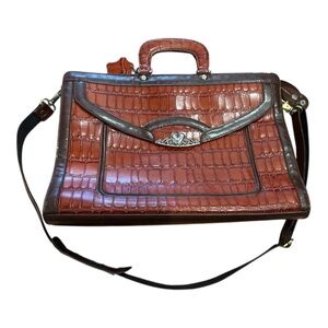 90s MARC CHANTEL BROWN CROCODILE-EMBOSSED & LEATHER TRIM CASE EMBOSSED HARDWARE